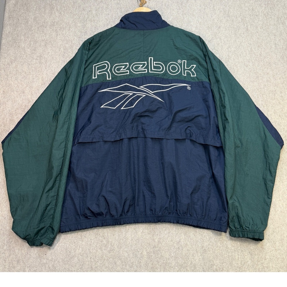 Vtg Reebok Windbreaker Mens Large Green Blue Full Zip Gorpcore Streetwear 90s